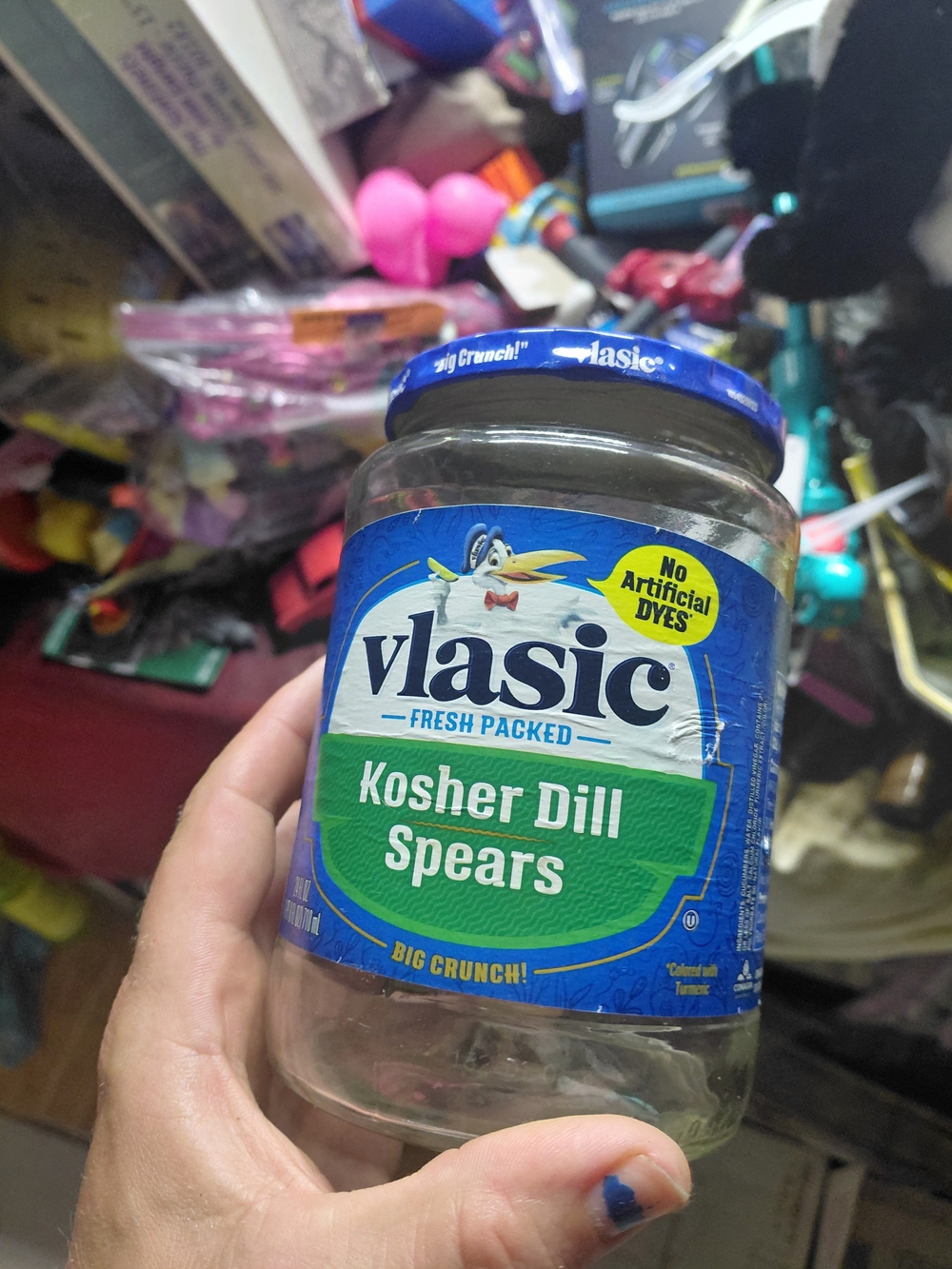 empty glass jar of Vlasic Kosher Dill Spears. - empty jar with lid 24oz x8